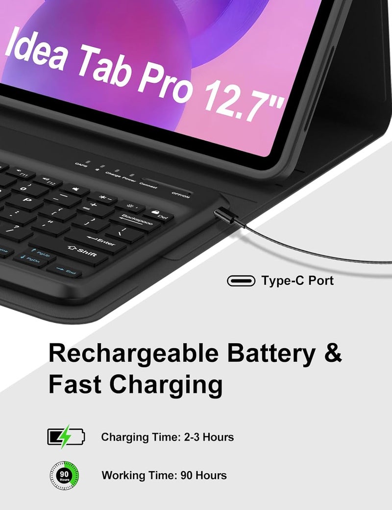 SENGBIRCH Keyboard Case for Lenovo Idea Tab Pro 12.7'' 2025, Protector Cover Case for Idea Tab Pro 12.7inch Keypad with Pen Holder for Lenovo 2025 Tablet Wireless Keyboard Folio, Adjustable View Angles, Black - Image 5