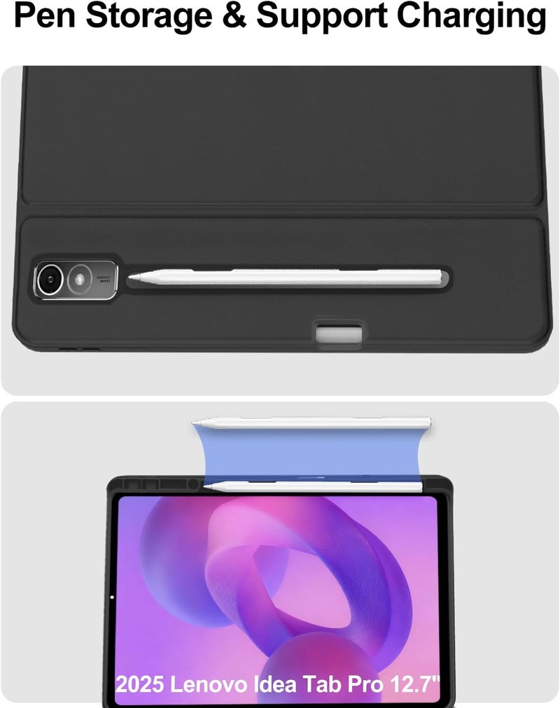 SENGBIRCH Keyboard Case for Lenovo Idea Tab Pro 12.7'' 2025, Protector Cover Case for Idea Tab Pro 12.7inch Keypad with Pen Holder for Lenovo 2025 Tablet Wireless Keyboard Folio, Adjustable View Angles, Black - Image 4