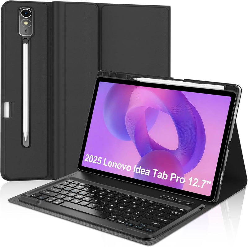 SENGBIRCH Keyboard Case for Lenovo Idea Tab Pro 12.7'' 2025, Protector Cover Case for Idea Tab Pro 12.7inch Keypad with Pen Holder for Lenovo 2025 Tablet Wireless Keyboard Folio, Adjustable View Angles, Black - Image 1