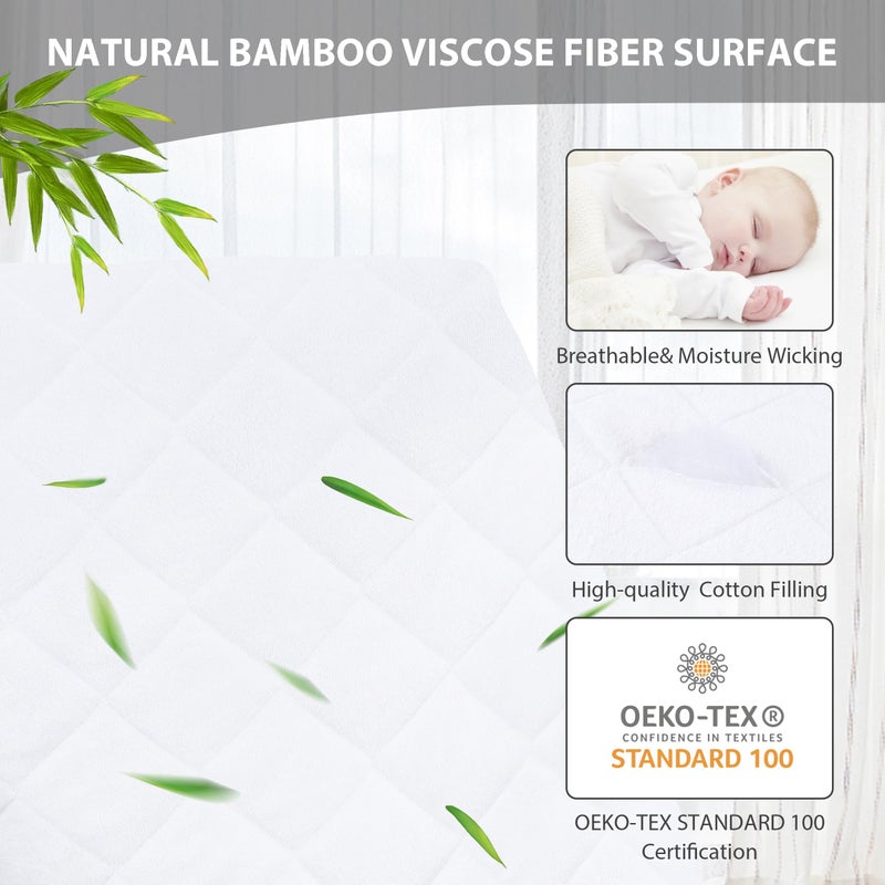 Ruili Bamboo Viscose Waterproof Crib Mattress Protector, 2 Pack Quilted Fitted Breathable Toddler Baby Mattress Cover, Organic Bamboo Viscose Soft Crib Mattress Pad, White (52x28 Inches) - Image 3