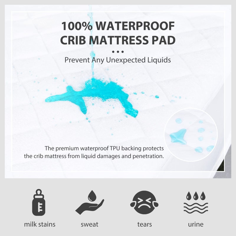 Ruili Bamboo Viscose Waterproof Crib Mattress Protector, 2 Pack Quilted Fitted Breathable Toddler Baby Mattress Cover, Organic Bamboo Viscose Soft Crib Mattress Pad, White (52x28 Inches) - Image 4