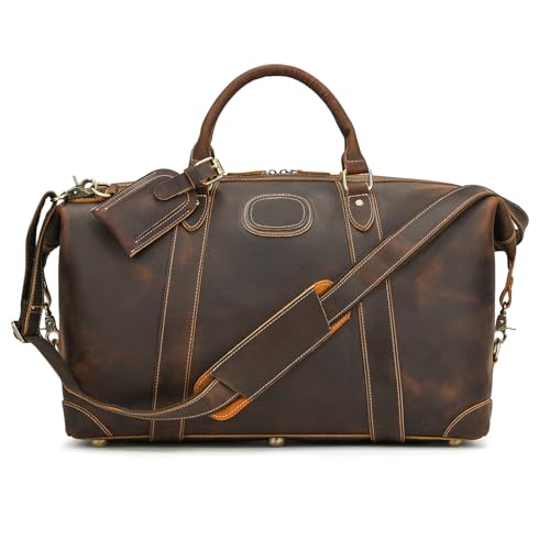 LUUFAN Fullgrain Genuine Leather Travel Bag Large Capacity Luggage Duffel Bag for Men Shoulder Handbag Holiday Business Trip Bag Brown - Image 1
