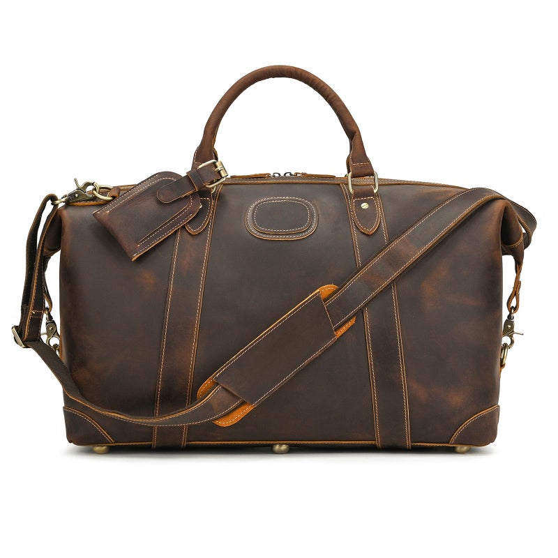 LUUFAN Fullgrain Genuine Leather Travel Bag Large Capacity Luggage Duffel Bag for Men Shoulder Handbag Holiday Business Trip Bag Brown - Image 2