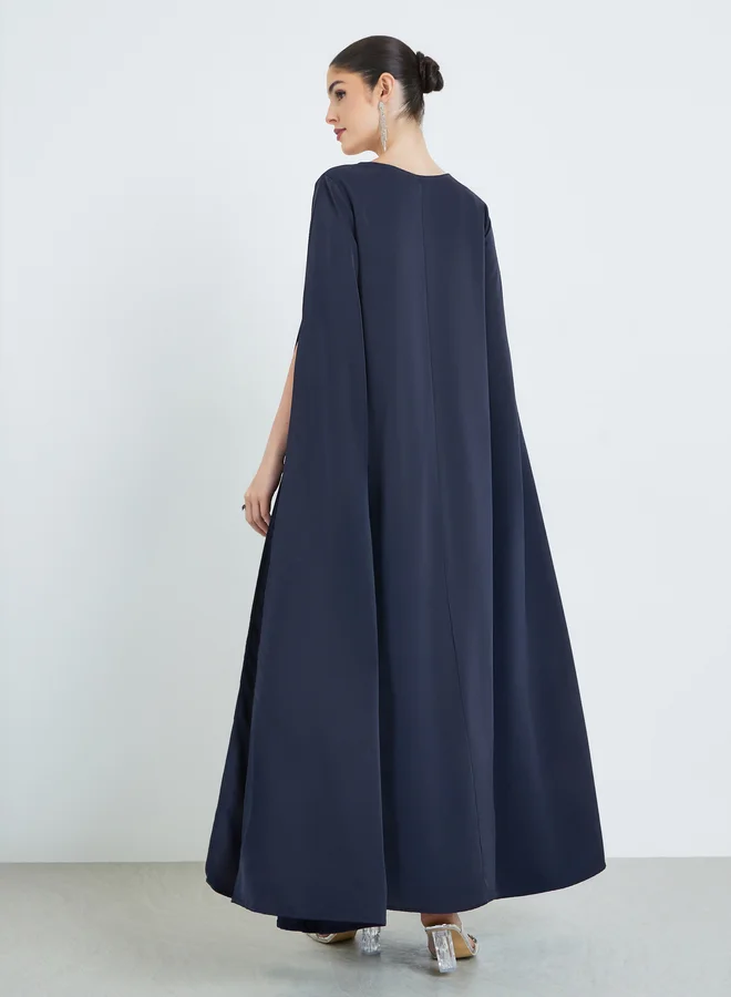 Amirah Navy Blue Navy Blue Drape Sleeve Loose Fit Kaftan for Women | Best Price UAE