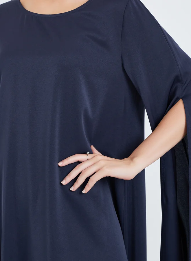 Amirah Navy Blue Navy Blue Drape Sleeve Loose Fit Kaftan for Women | Best Price UAE