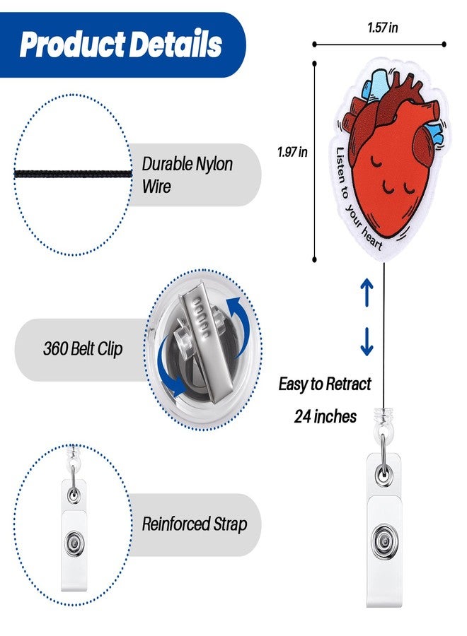 BVIIE Cute Cardiac Badge Reel, Funny Heart ID Name Badge Holder with Retractable Clip, Cardiology Badge Clip for RN CNA LPN LVN Hospital Medical Worker Doctor Anatomy Nursing Student Cardiologist - Image 4