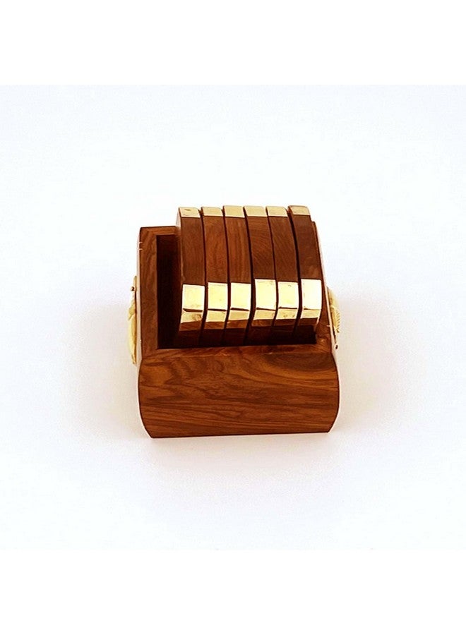 Zyntix Wooden & Brass Coaster Set for Office Table Decoration Items | Antique Items | Elegant & Functional Coaster Set | Ideal for Home & Office Decor Idea - Image 5