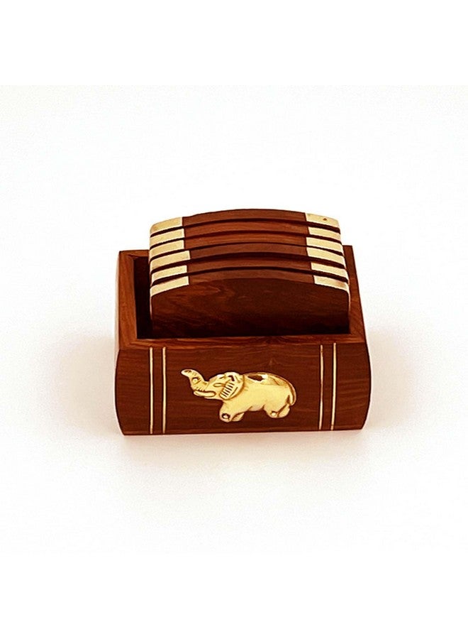 Zyntix Wooden & Brass Coaster Set for Office Table Decoration Items | Antique Items | Elegant & Functional Coaster Set | Ideal for Home & Office Decor Idea - Image 3
