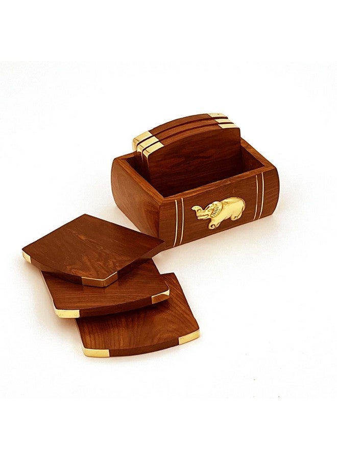 Zyntix Wooden & Brass Coaster Set for Office Table Decoration Items | Antique Items | Elegant & Functional Coaster Set | Ideal for Home & Office Decor Idea - Image 4