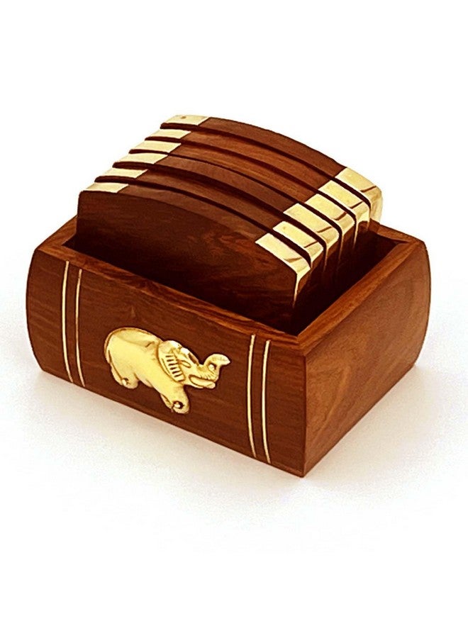 Zyntix Wooden & Brass Coaster Set for Office Table Decoration Items | Antique Items | Elegant & Functional Coaster Set | Ideal for Home & Office Decor Idea - Image 1