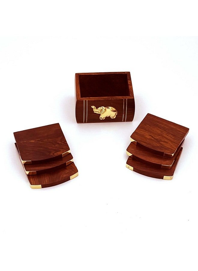 Zyntix Wooden & Brass Coaster Set for Office Table Decoration Items | Antique Items | Elegant & Functional Coaster Set | Ideal for Home & Office Decor Idea - Image 2