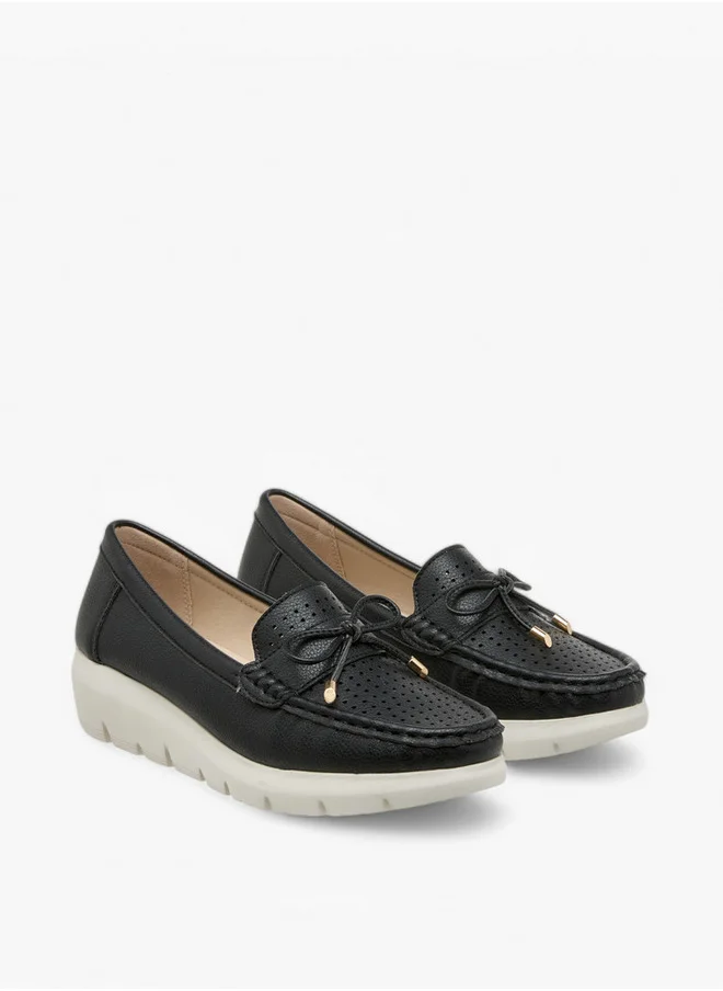 Le Confort Bow Accent Slip-On Moccasins with Wedge Heels