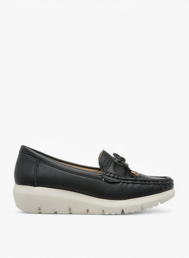 لو كونفورت Bow Accent Slip-On Moccasins with Wedge Heels