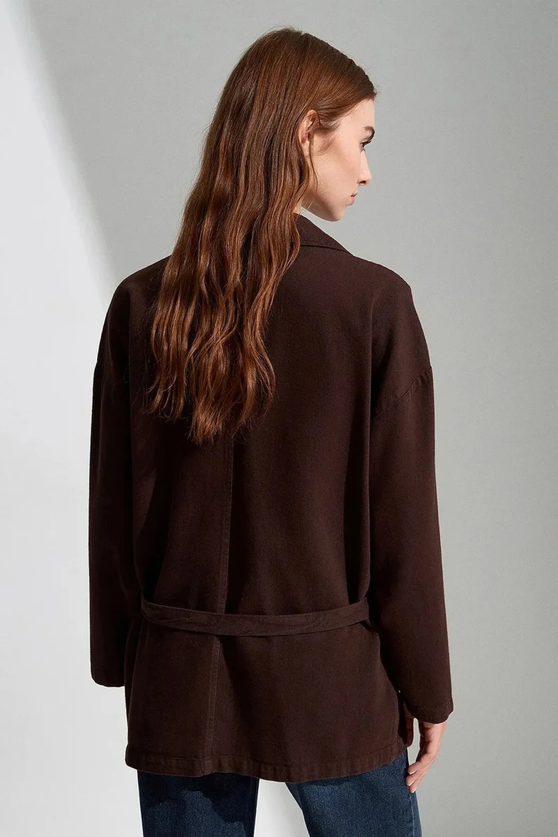 Dilvin Coffee Brown DILVIN Oversized Belted Long Jacket for Women | Best Price UAE