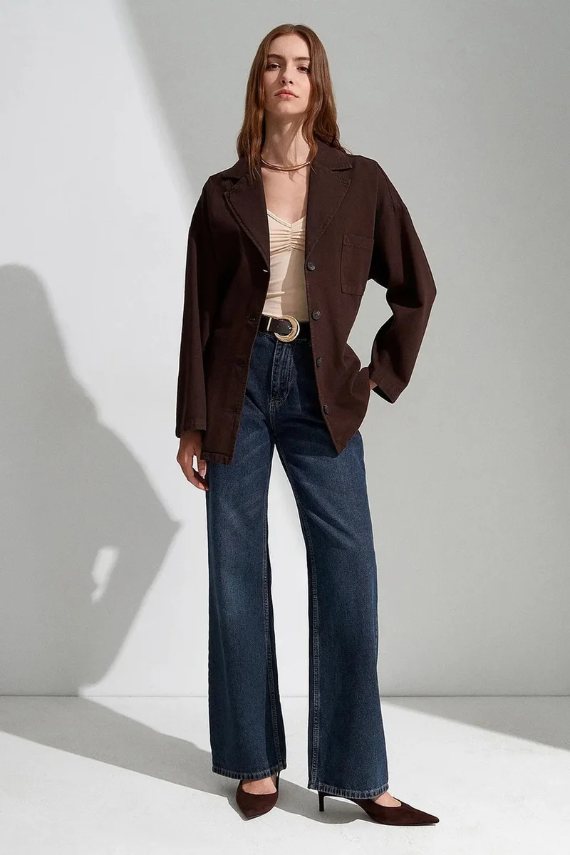 Dilvin Coffee Brown DILVIN Oversized Belted Long Jacket for Women | Best Price UAE