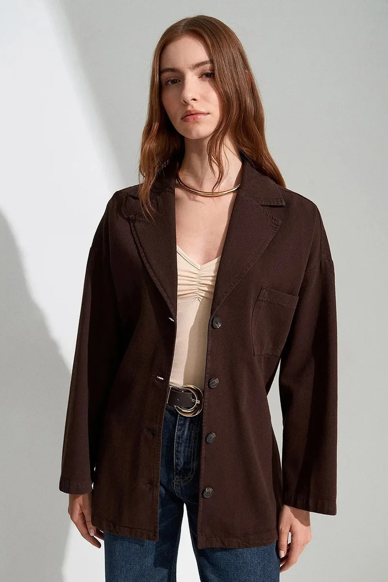 Dilvin Coffee Brown DILVIN Oversized Belted Long Jacket for Women | Best Price UAE