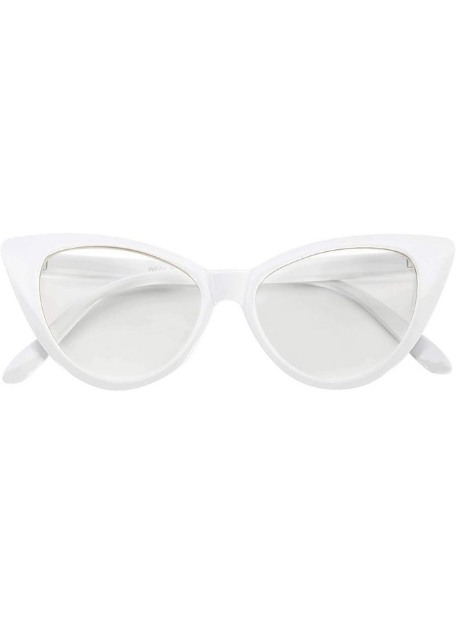 OWL - Cat Eye Glasses For Women Retro Vintage 1950 Inspired White Frame Clear Lens - Image 1
