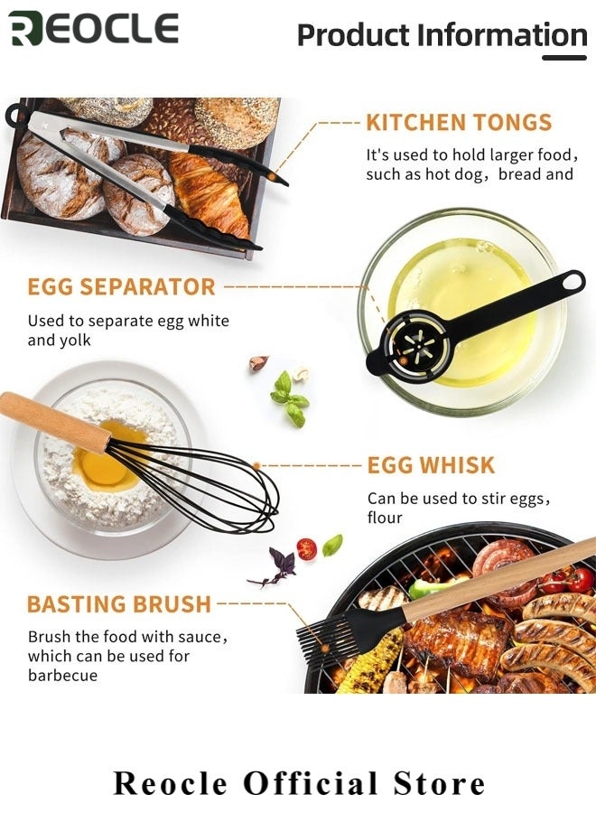 ريوكل مجموعة أواني المطبخ 12 قطعة سيليكون أواني الطبخ مجموعة أدوات المطبخ الأدوات مع مقابض خشبية ملاعق ملاعق تيرنر ملقط خفقت للمقالي غير اللاصقة مجموعة تجهيزات المطابخ المقاومة للحرارة - Image 5