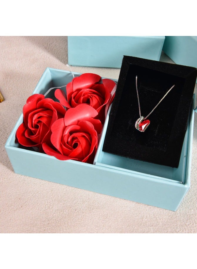Eternal Red Roses & Heart Necklace Gift Set – Elegant Jewelry Box with Artificial Flowers, Perfect for Valentine's Day, Mother's Day, Birthday & Anniversary - Image 1