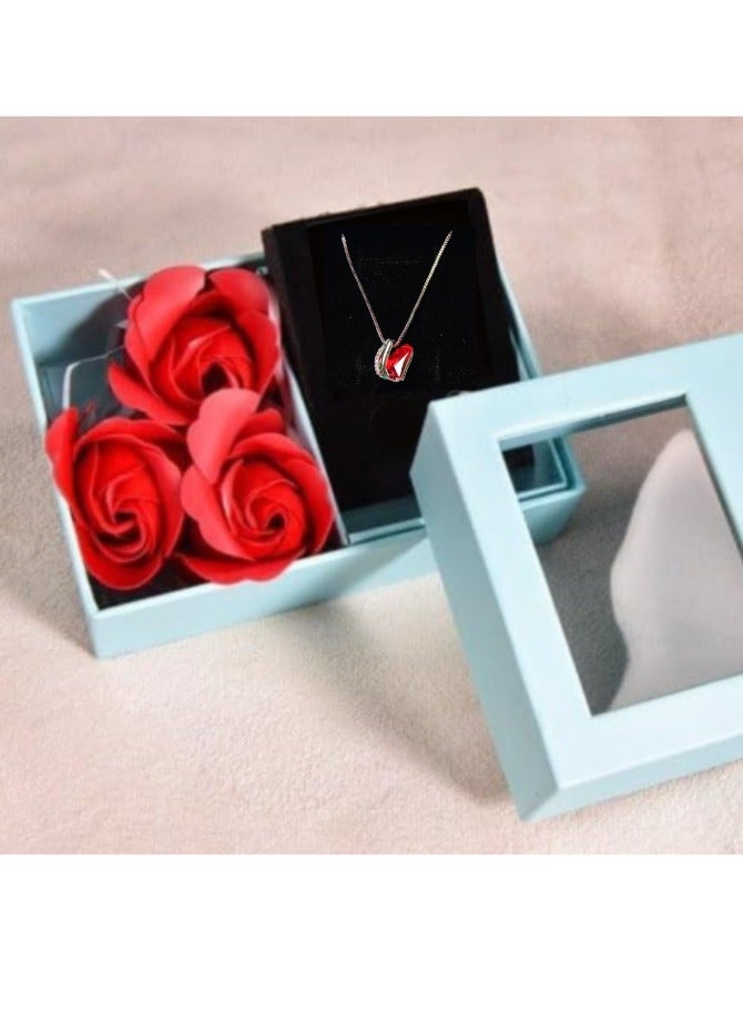 Eternal Red Roses & Heart Necklace Gift Set – Elegant Jewelry Box with Artificial Flowers, Perfect for Valentine's Day, Mother's Day, Birthday & Anniversary - Image 2