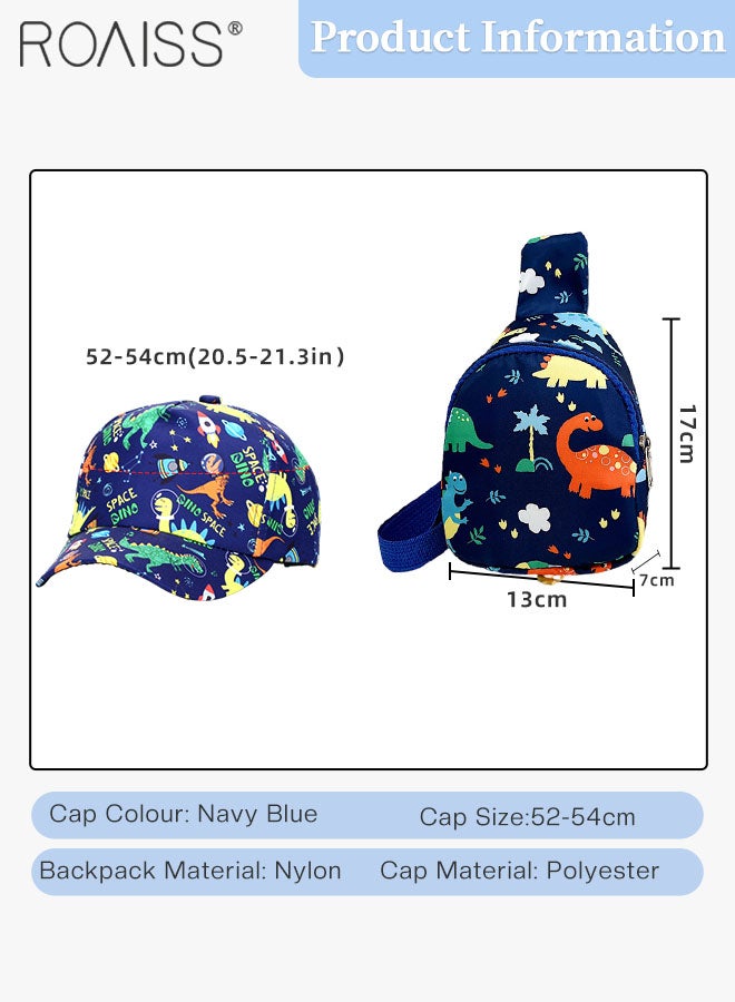 roaiss 2 Pcs Kids Baseball Cap and Shoulder Bag Set, Cartoon Dinosaur Print Sun Hat, Summer Outdoor Travel Sports Peaked Hat and Crossbody Vacation Beach Bag for Boy Girl - Image 3