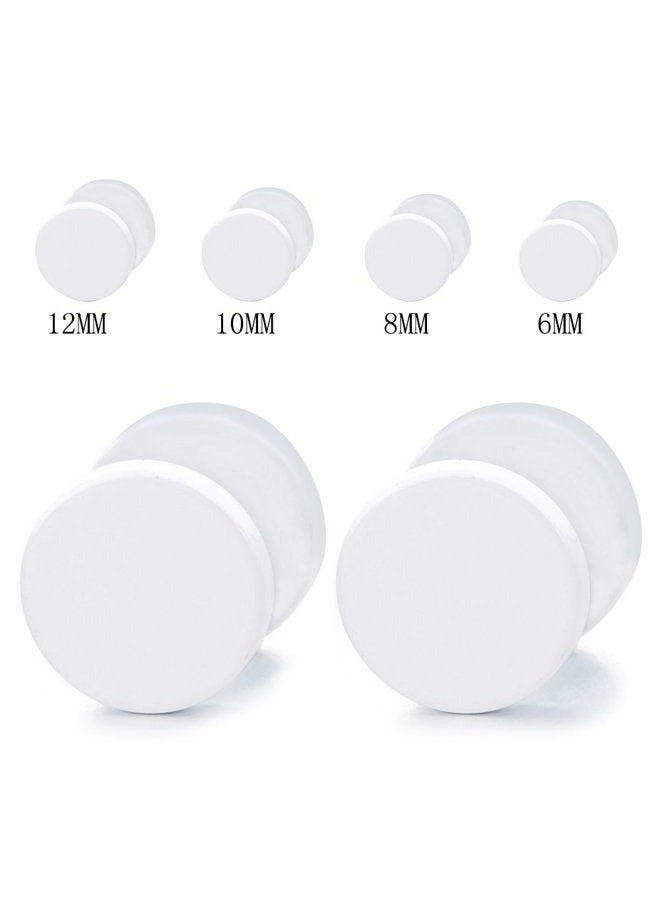 COOLSTEELANDBEYOND 2pcs 6-12MM White Circle Stud Earrings Men Women, Steel Cheater Fake Ear Plugs Gauges Illusion Tunnel - Image 2