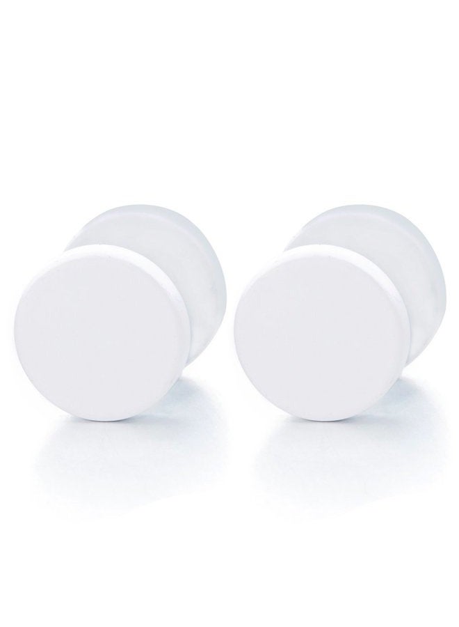 COOLSTEELANDBEYOND 2pcs 6-12MM White Circle Stud Earrings Men Women, Steel Cheater Fake Ear Plugs Gauges Illusion Tunnel - Image 1