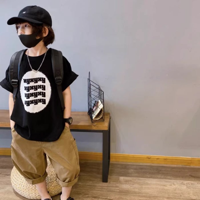 2025 Cotton Children'S Wear Short-Sleeved T-Shirt Large Children'S Round Neck Printed Casual Loose Half-Sleeved Top Trendy - Image 1