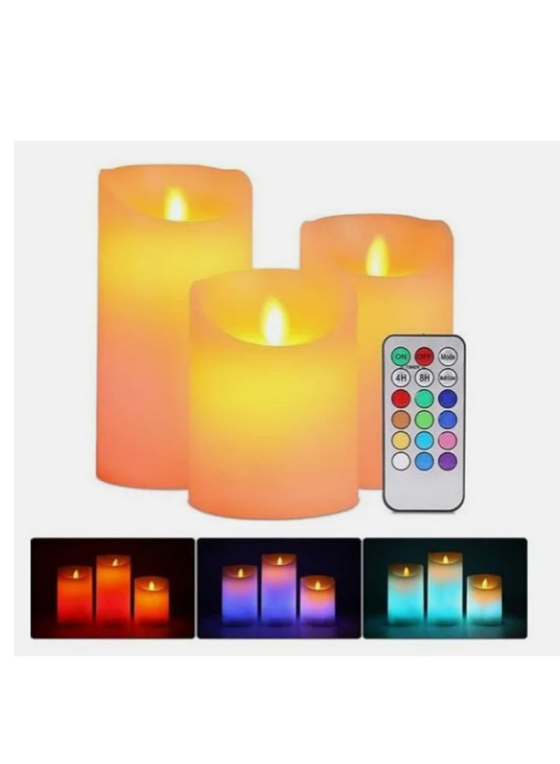 3-Piece LED Candle Light Set With Remote Control Timer Multicolour - Image 1