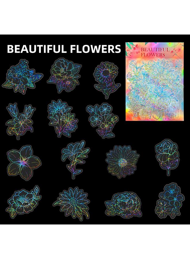 Bluejw 50 New Transparent Laser Flower Stickers Dream Flowers Laser Waterproof Hand Account Material Goo Card Decoration - Image 2