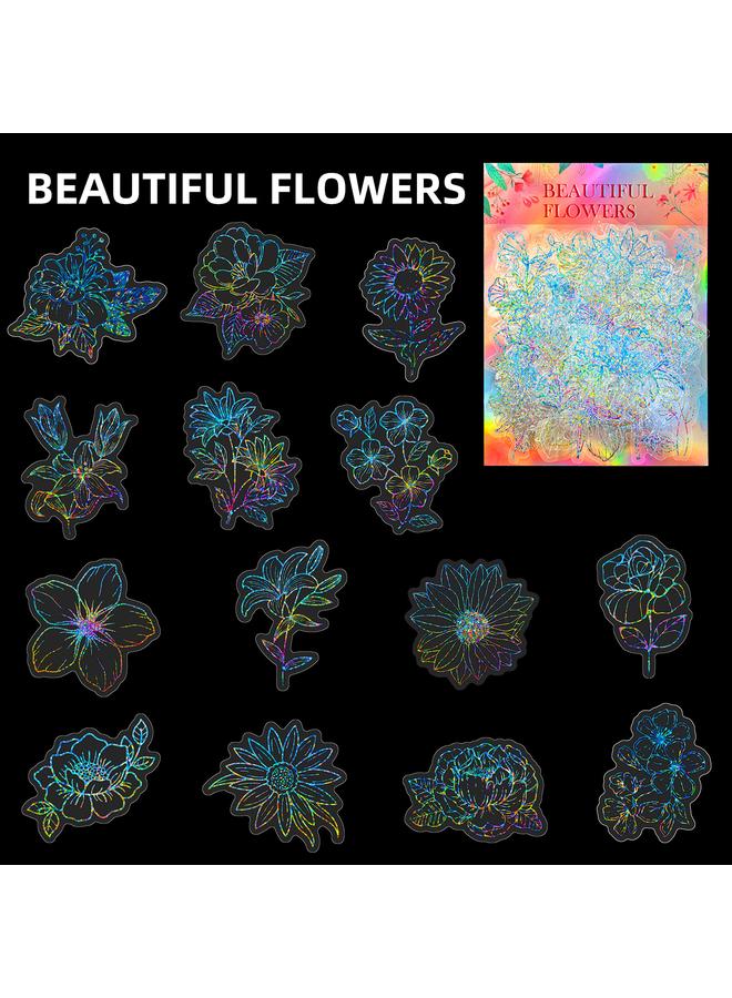 Bluejw 50 New Transparent Laser Flower Stickers Dream Flowers Laser Waterproof Hand Account Material Goo Card Decoration - Image 1