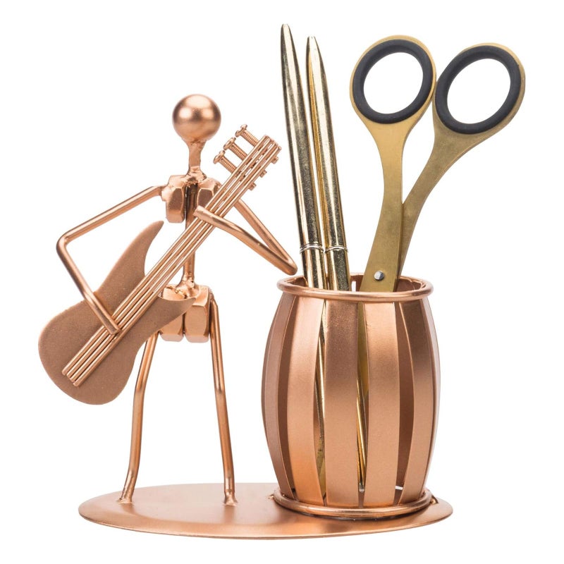 MyGift Pen Holder for Desk Decorative Pencil Cup with Guitar Design Accessories Decor for Men Gunmetal Gray Metal Desk - Image 2