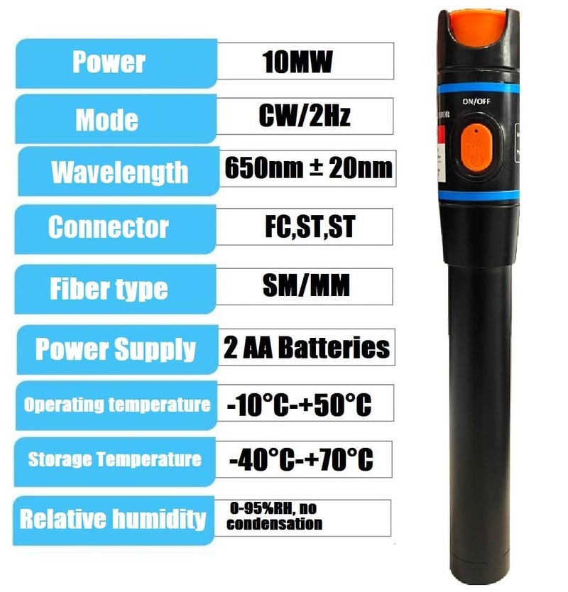 Corslet 10Mw Ftth Pen Type Visual Fault Locator Fiber Optic Cable Tester Telecom Meter Red Light Optical Laser Source Locater Sc Fc St Connector 10 Km Test Product Equipment, Battery_powered - Image 3