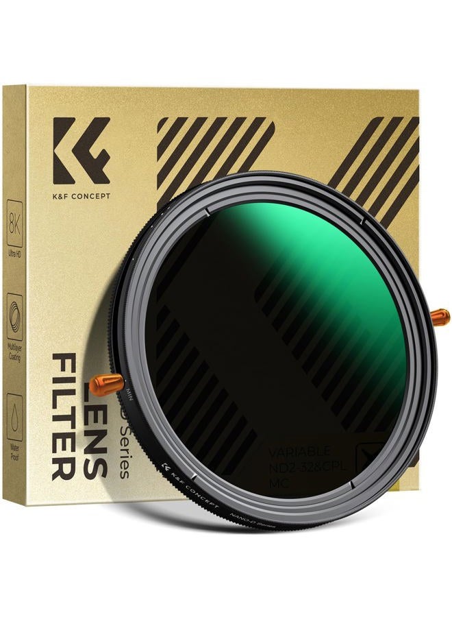 K&F Concept فلتر ND2-32 المتغير 49 مم وفلتر CPL الدائري في 1 لعدسة الكاميرا، فلتر الاستقطاب المحايد المقاوم للماء (سلسلة Nano-D) - Image 1