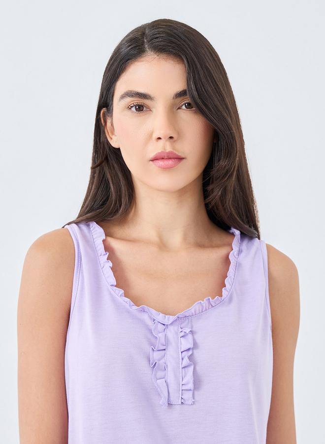 Styli Ruffle Neck Placket Detail Tank and Paisley Print Pyjama Set - Image 3