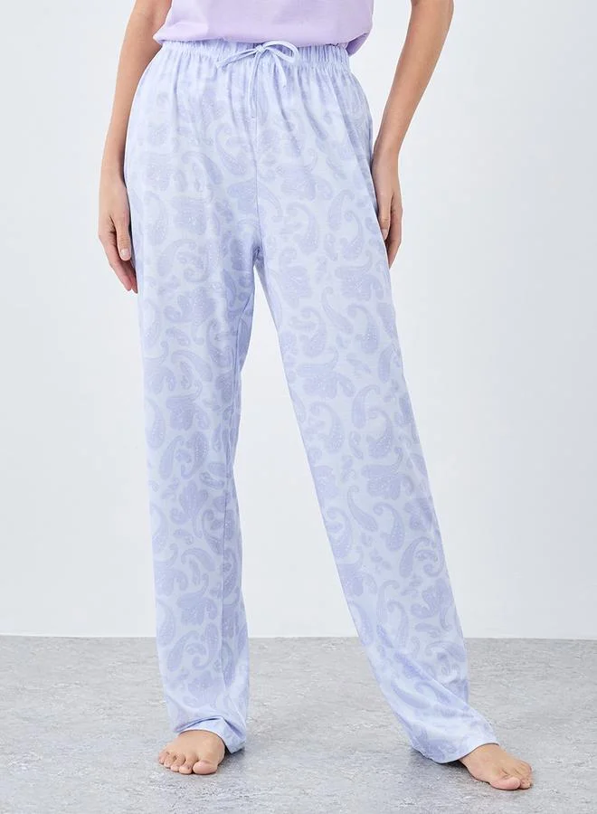 Styli Styli Ruffle Neck Placket Detail Tank and Paisley Print Pyjama Set