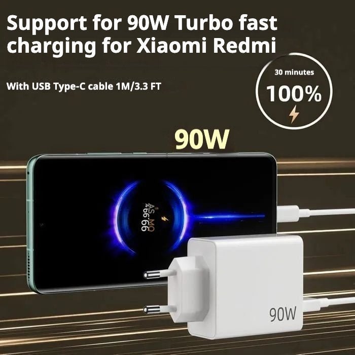 WHALE Compatible with Xiaomi 90W charging, includes a 1-meter  data cable, a fast charging wall socket (European standard), and compatible with Xiaomi Redmi Note 14/14 Pro, Note 13/13 Pro, Redmi 13C/14C/15C, and Xiaomi 15T - Image 3