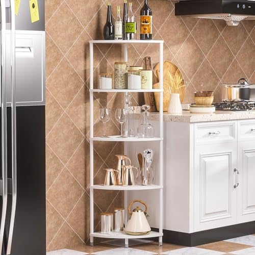 Greatseas 5 Tier Corner Shelf Stand, 44.1" Kitchen Shelf Organizer with Metal Frame, Small Corner Shelf for Bathroom Organization & Storage, Marble White Corner Shelf for Kitchen Decor Accessories - Image 3