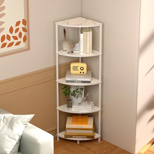 Greatseas 5 Tier Corner Shelf Stand, 44.1" Kitchen Shelf Organizer with Metal Frame, Small Corner Shelf for Bathroom Organization & Storage, Marble White Corner Shelf for Kitchen Decor Accessories - Image 5