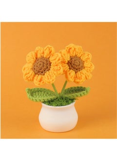 Bukela Handmade Double Sunflower Knitted Yarn Potted Plant Desk Decoration Graduation and Teacher's Day Gift  - Image 1
