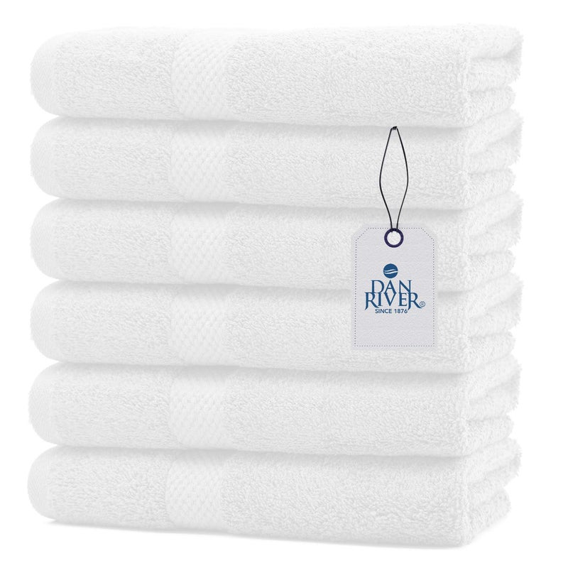 DAN RIVER 6Pack Premium Hand Towels 16x28 Inches  100 Cotton Ultra Soft Lightweight Highly Absorbent Towels for Bathroom Spa Gym Salon Hotel and Travel  550 GSM  White