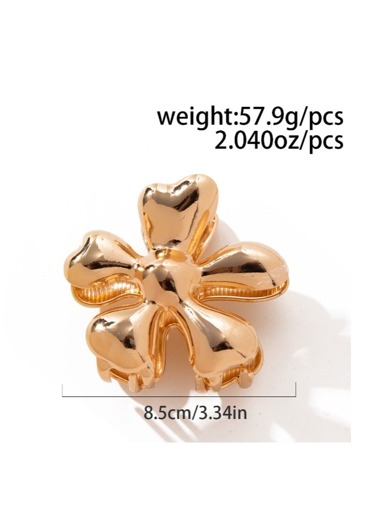 2 PCS Floral Print Pattern Hair Claw Hair Clip Gold Color For Women Girl Alloy Flower Claw Hair Clip - Image 4