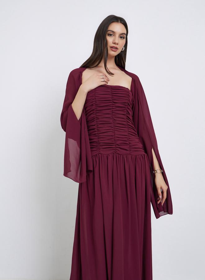 ستايلي طقم فستان طويل بياقة باندو مع أكمام كيب - Image 3