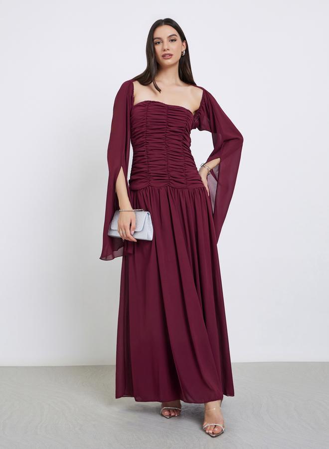 ستايلي طقم فستان طويل بياقة باندو مع أكمام كيب - Image 1