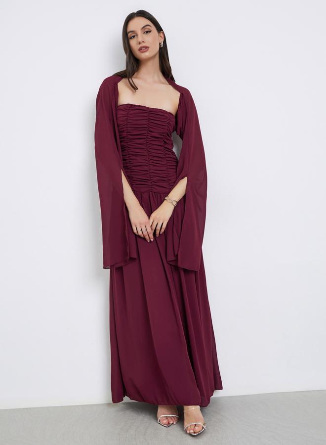 ستايلي طقم فستان طويل بياقة باندو مع أكمام كيب - Image 2