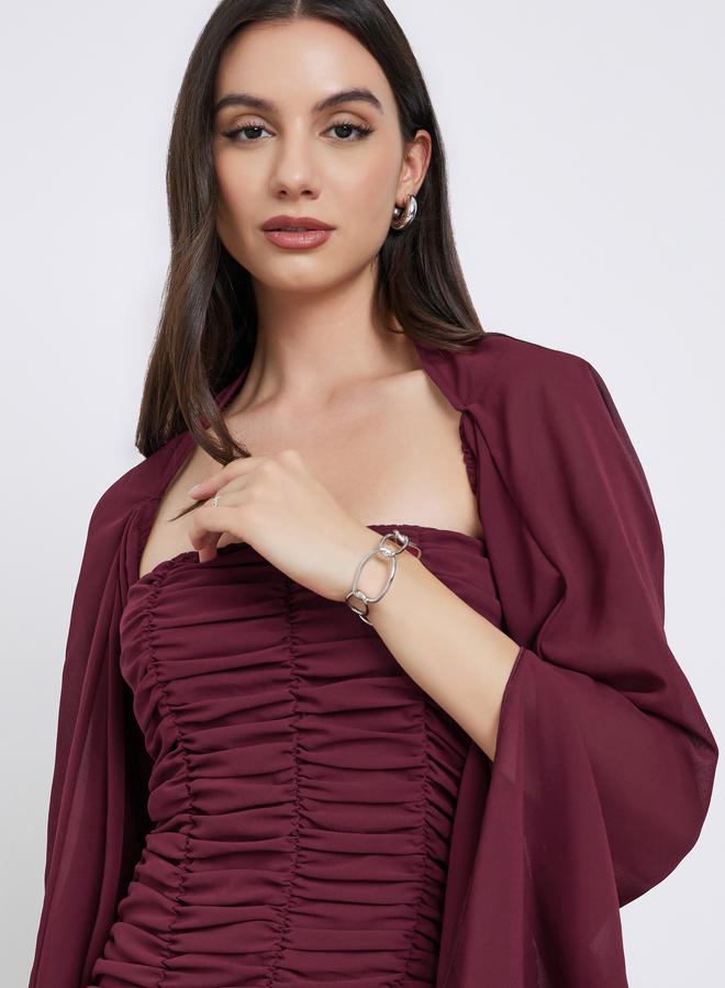 ستايلي طقم فستان طويل بياقة باندو مع أكمام كيب - Image 5