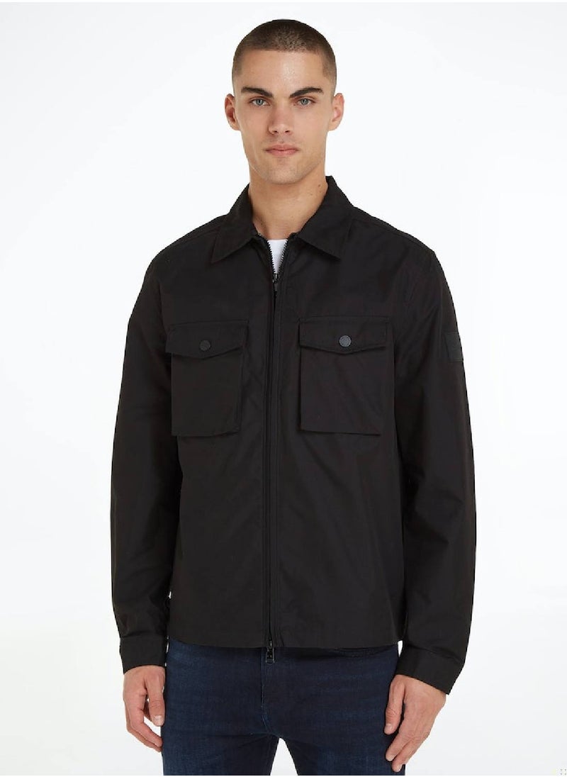 CALVIN KLEIN Men's Zip Up Shirt Jacket - Cotton, Black  - Image 1