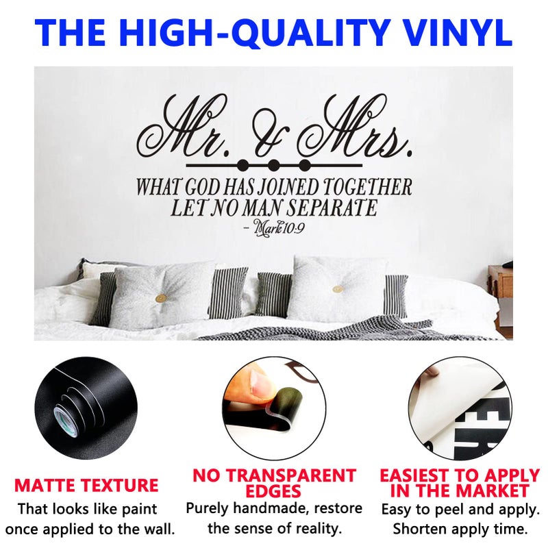 SEATUNE Wall Decals for Women  Bible Verse Wall Decals  Quotes Love Couples Positive Marriage Married Headboard Life Home Vinyl Art Stickers Mr and Mrs What God Has Joined Together Let Mark 28.6""X15"" - Image 3