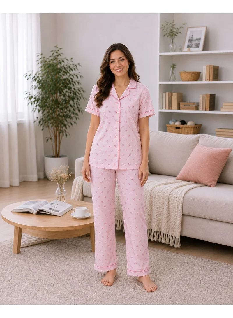 Victor And Jane Women's Printed Pyjama Set with Contrast Piping