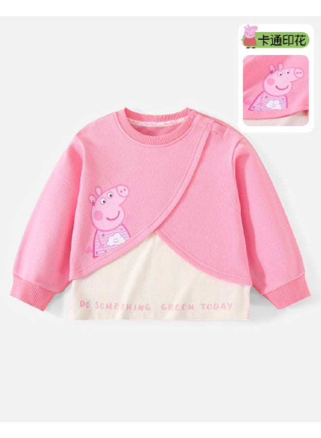 Peppa Pig spring Girls' Cotton Breathable Two-tone Long-sleeve Hoodie Cute Cartoon Baby Hooded Sweatshirt - Image 1